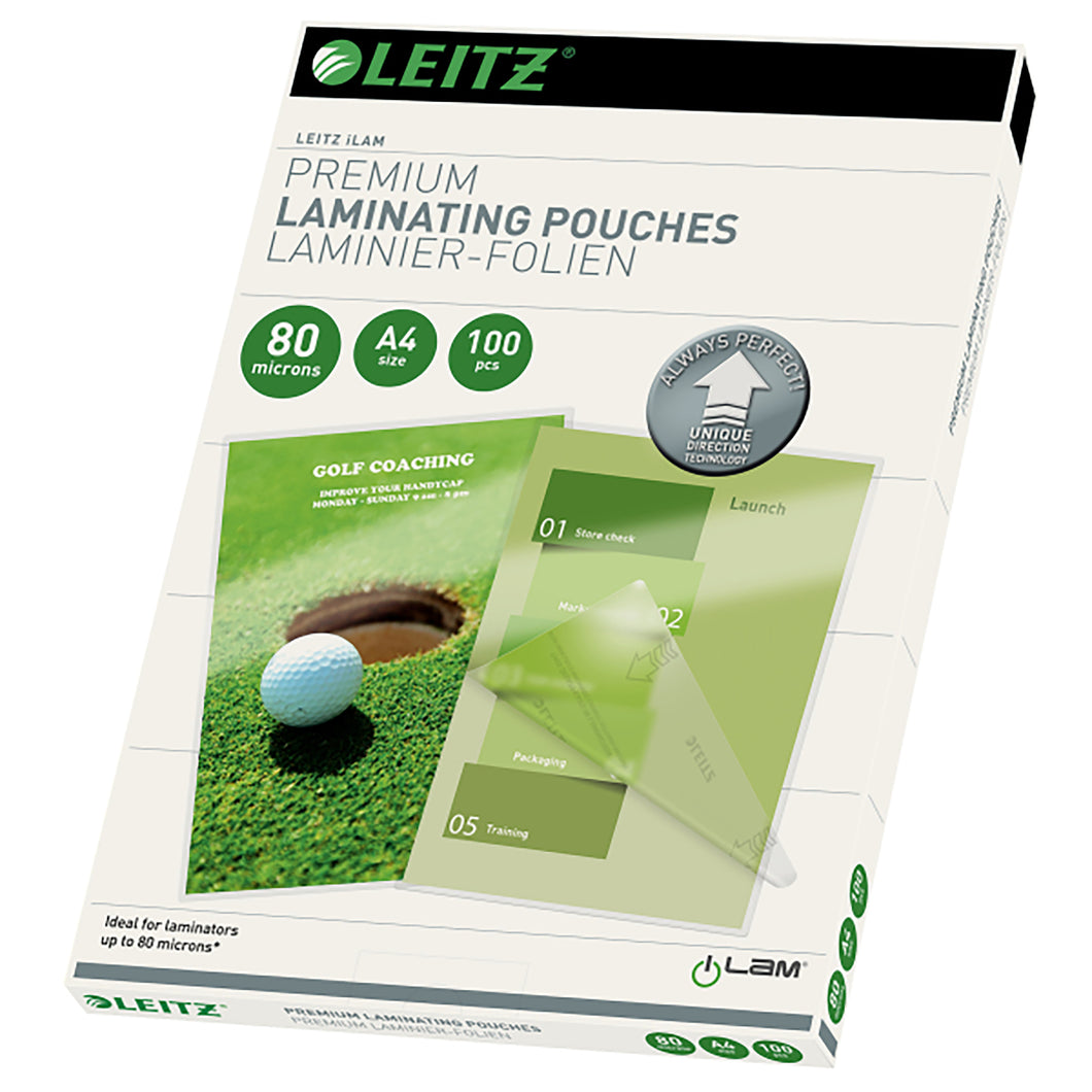 LEITZ LAMINATING POUCH A4 80 MICRON PK100