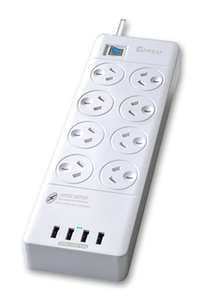 Sansai 8 Way Surge Powerboard with 4x USB Ports